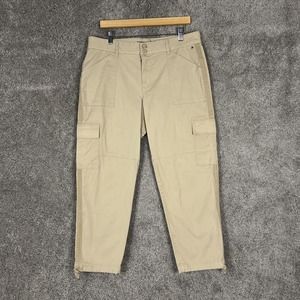 Tommy Hilfiger Cargo Pants Womens 12 Brown Pockets Ankle Flat Front Cotton Blend